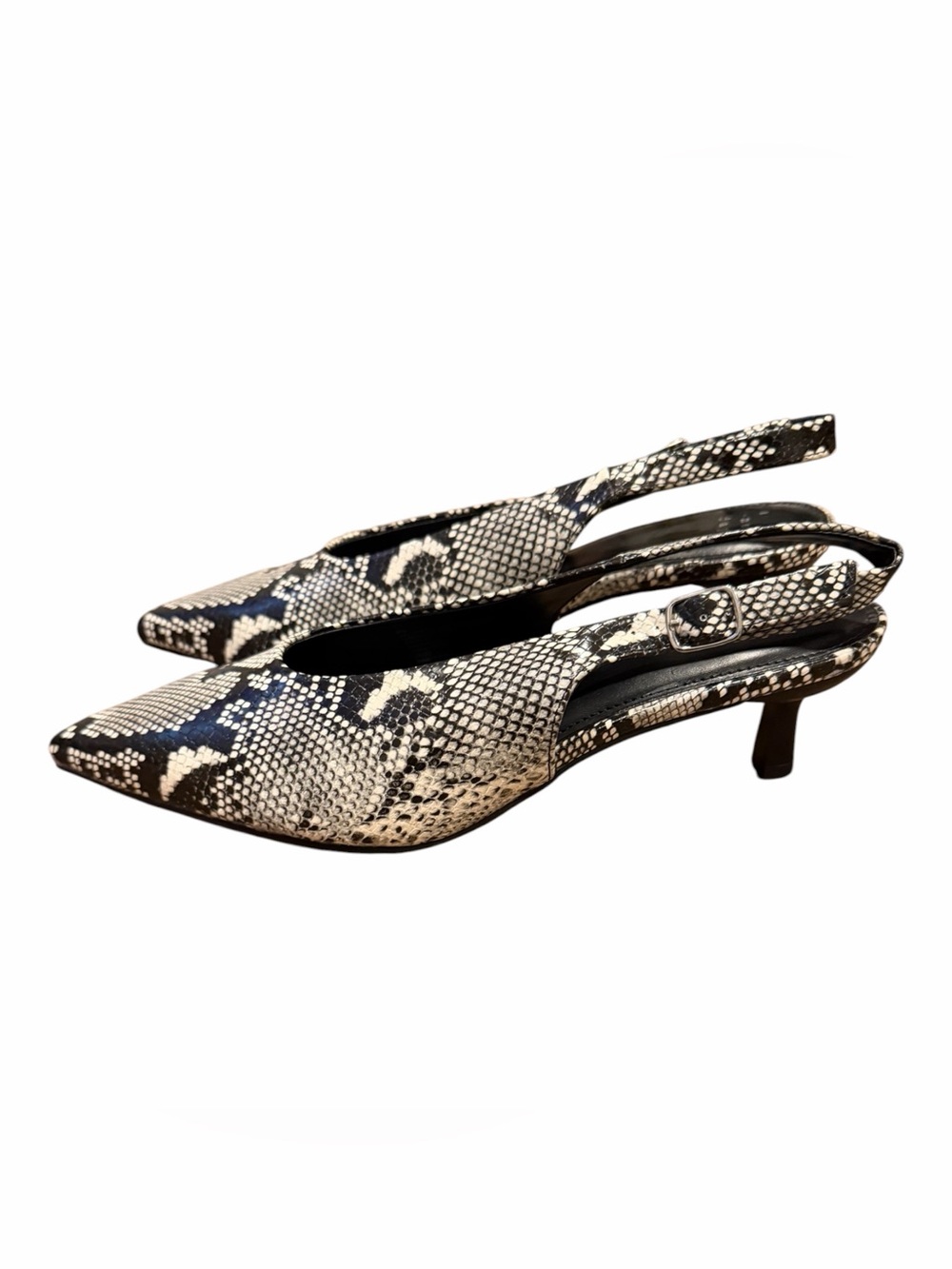 a new day Pointed Slingback Heels in Black and Cream Snake Print